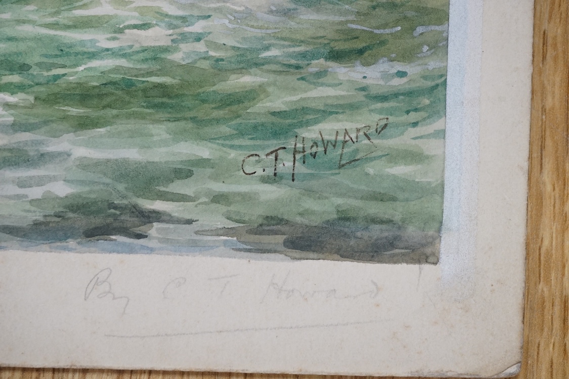 Charles Thomas Howard (1865-1942), four original watercolours for postcard designs, boating and yachting interest to include J Class Yachts Racing and Miss Britain Speedboat, two signed, largest 38 x 25cm, unframed. Cond